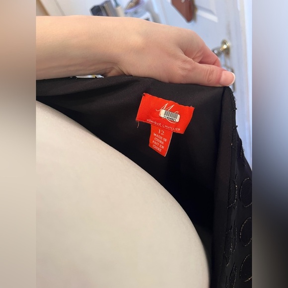 Monique Lhullier Metallic Dot Dress Size 12 Black Silver One Shoulder - Picture 4 of 5